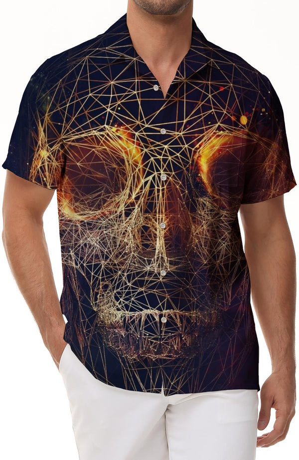 AI design skeleton tropical summer short-sleeved shirt men's casual style loose fashion breathable short-sleeved shirt Hawaii