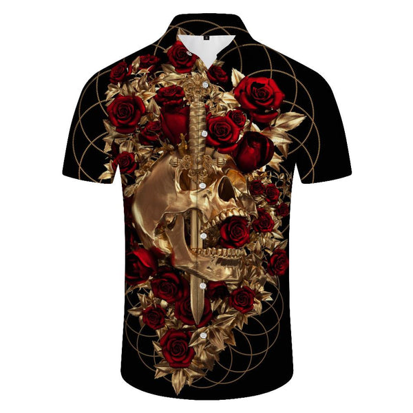 
Rose Skull 3D Printing Retro Casual Short Sleeve Lapel Street Men's Casual Tropical Summer Hawaiian Style Shirt
                