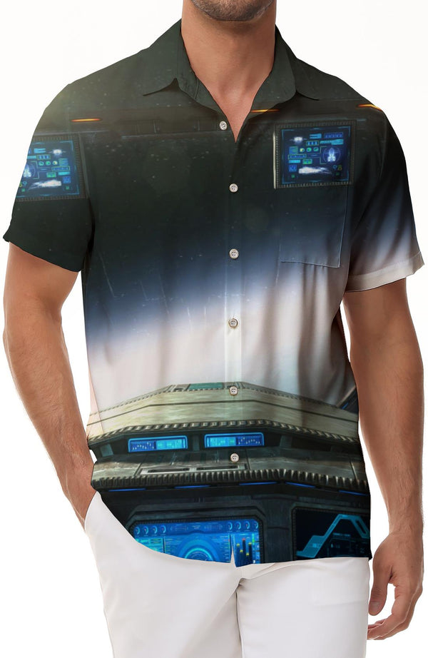 Airplane Cockpit Men's Shirt Short Sleeve Colorful Button-Up Beach Shirt Tropical Vacation