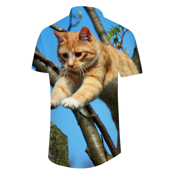 
Cute and cute kitten pattern print Hawaiian fun men's casual loose daily vacation travel tops
                