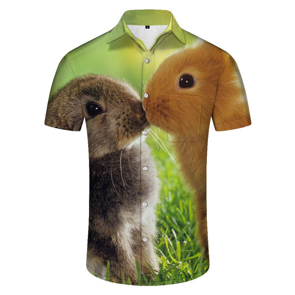 
Cute bunny f men's short-sleeved Hawaiian shirt casual fashionable Hawaiian button-down vacation travel beach casual short-sleeved
                