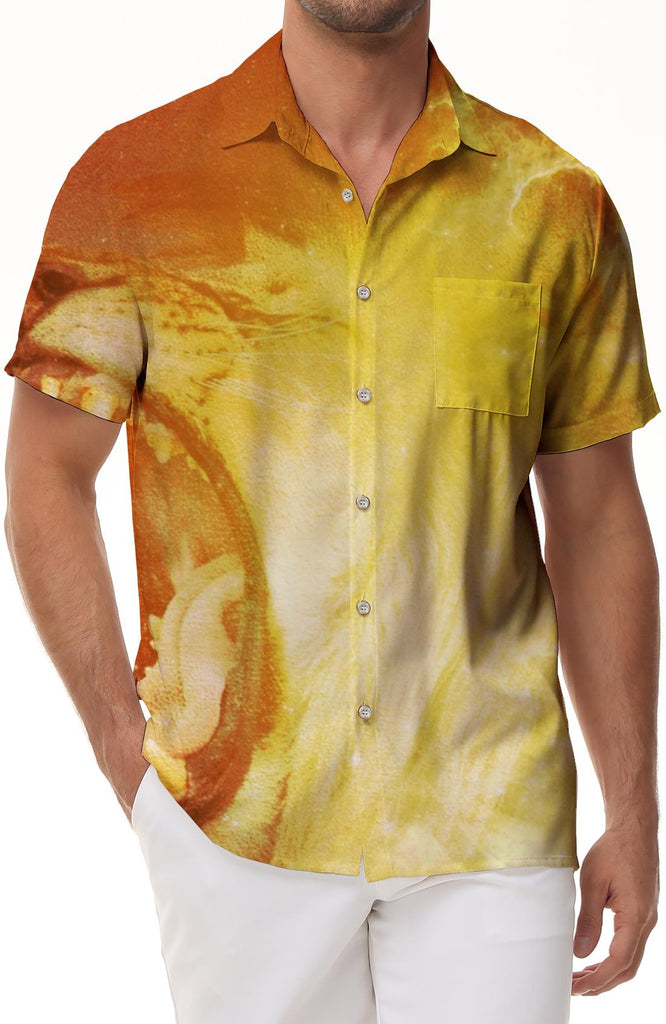 Yellow Animal 3D Printed Short Sleeve Shirt Button Lapel Vintage Men Shirt Hawaiian Casual Loose Beachwear
