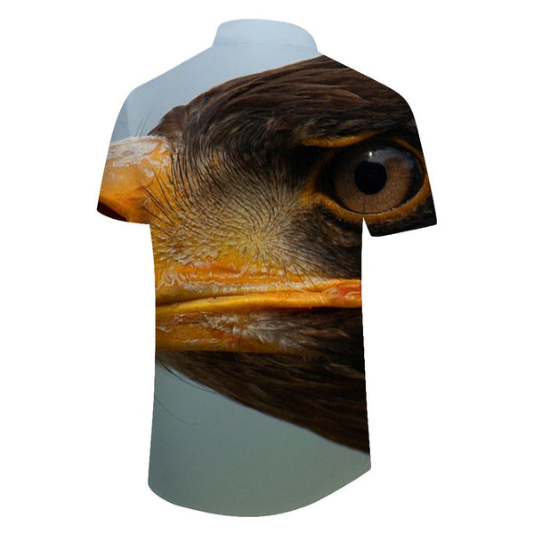
Nature sharp eye eagle print summer men's casual button beach lapel fashion retro style shirt short sleeve
                