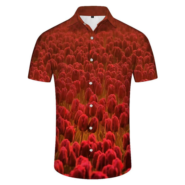 
Colorful tulip print men's Hawaiian shirt short sleeve summer beach short sleeve casual short sleeve
                