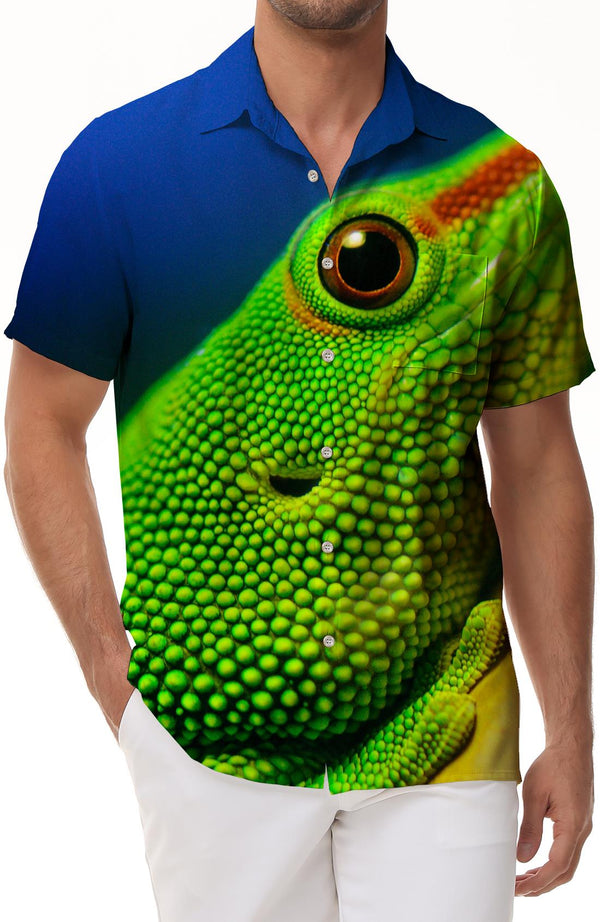 Green cute frog daily men's casual shirt short sleeve Hawaiian shirt regular style shirt lapel