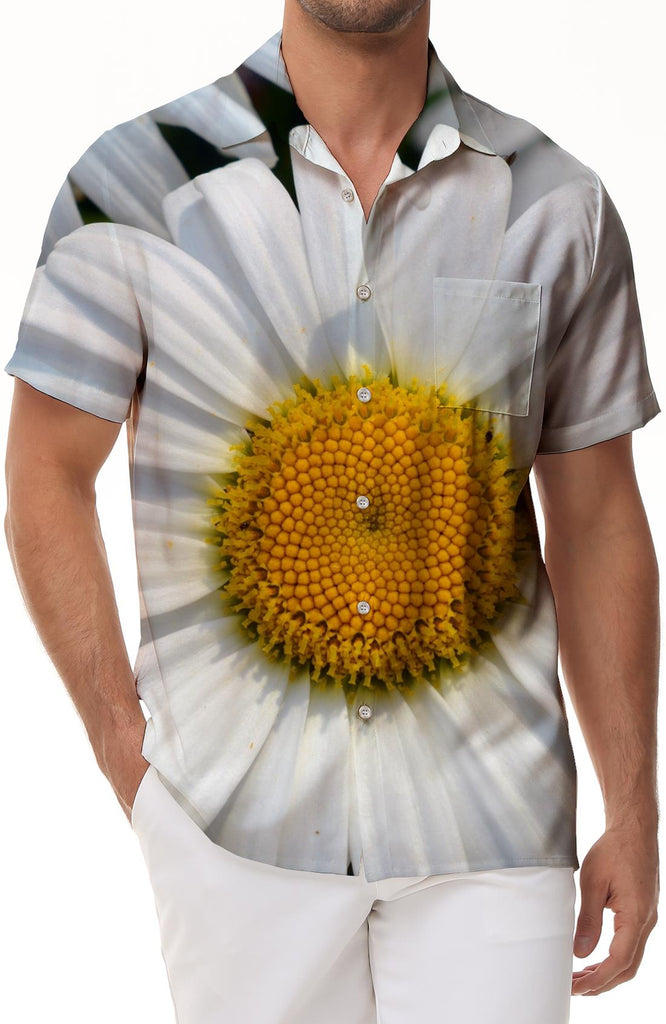 Daisy Flowers Mens Casual Button Down Shirt Short Sleeve Vintage Shirt Print Summer Shirt Tropical