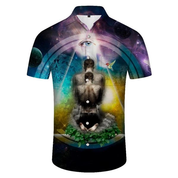 
Hawaiian short sleeve art Buddhist shirt loose men's summer versatile tops retro print beach shirt tops
                