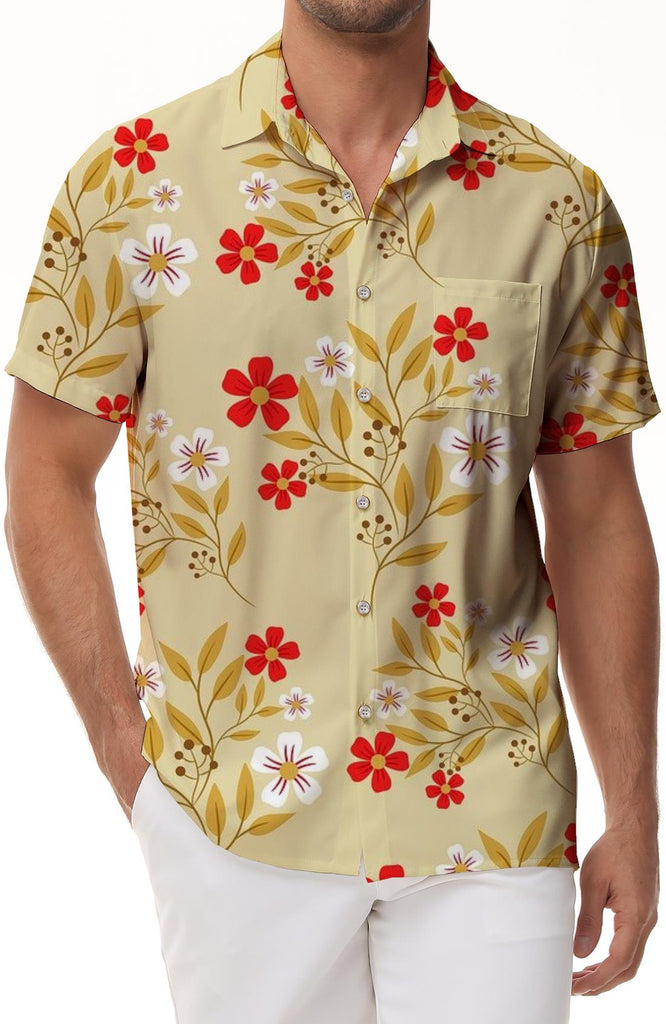 Men's Floral Seaside Beach Party Hawaiian Fashion Lapel Beach Shirt Printed Button Top