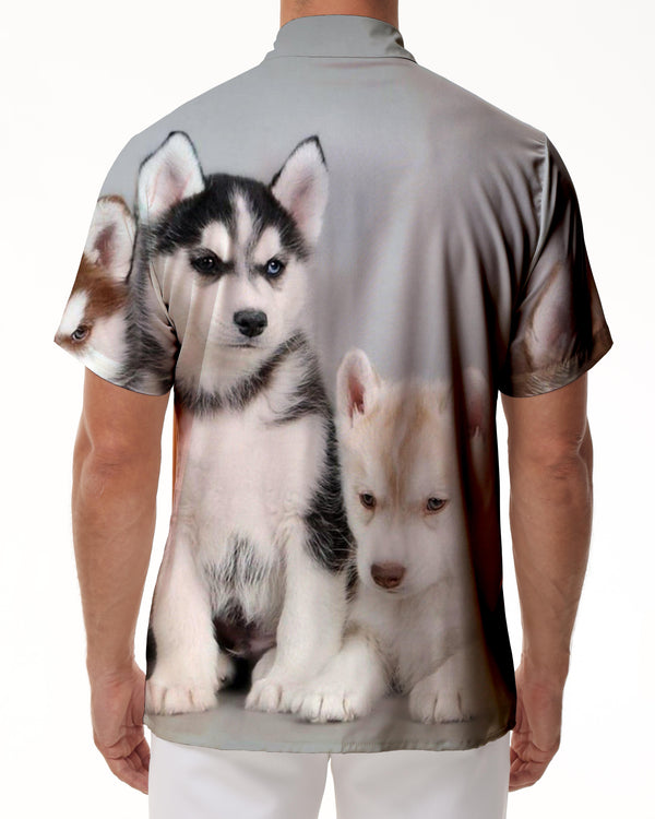 
Cool Husky Print Men's Tropical Hawaiian Lapel Button-Down Short Sleeve Summer Classic Casual Regular Fit Shirt
                