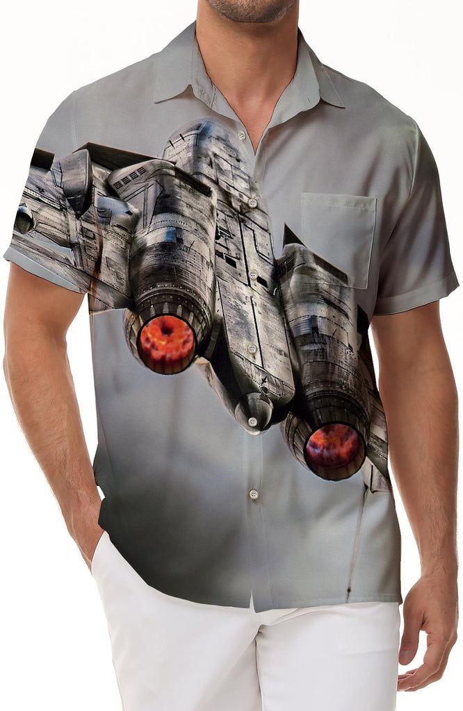 Spaceship Mens Hawaiian Shirt Casual Short Sleeve Shirt Summer Hawaiian Button Fashion Lapel Button