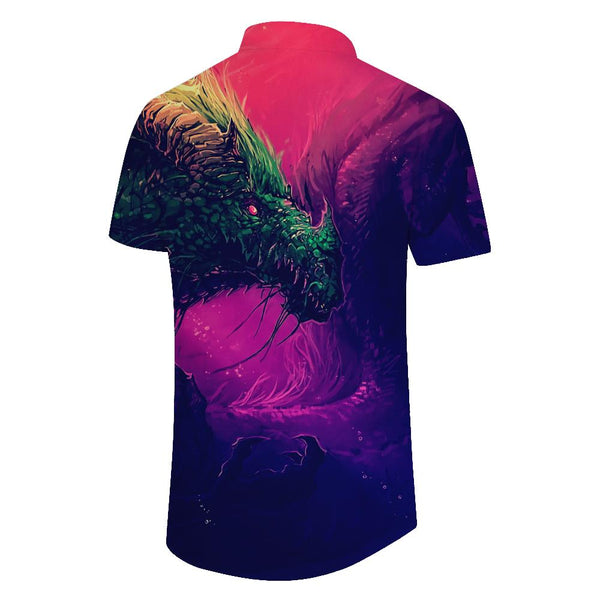 
Neon Futuristic Dragon Mens Summer Short Sleeve Button Casual Beach Shirt Mens Hawaiian Shirt
                