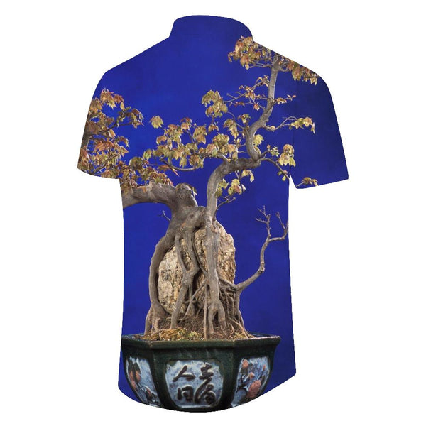 
Tree digital print Hawaiian tropical button-down lapel pocket short sleeve casual men's loose vacation travel beach shirt
                