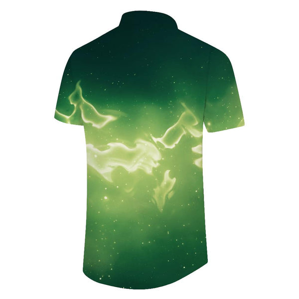 
Galaxy Green Gradient Flame Pattern Men's Shirt Short Sleeve Turtleneck Button Lapel Top Men's Shirt
                