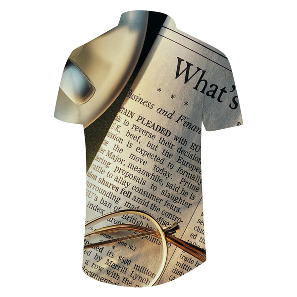 
Vintage Men's Newspaper Print Short Sleeve Button Shirt Casual Lapel Shirt Summer Beach Party Shirt
                