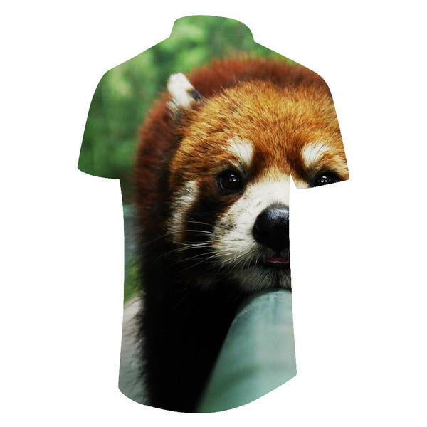 
Men's summer shirt short-sleeved red panda pattern tree short-sleeved shirt comfortable shirt button pocket short-sleeved shirt lapel casual simple fashion four seasons
                