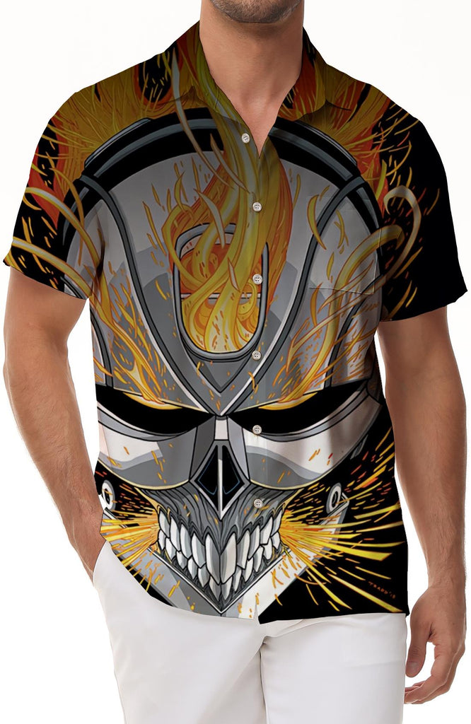 Abstract mask personalized art leisure loose vacation seaside short-sleeved Hawaiian tropical summer essential clothes men's short-sleeved shirt fashionable breathable