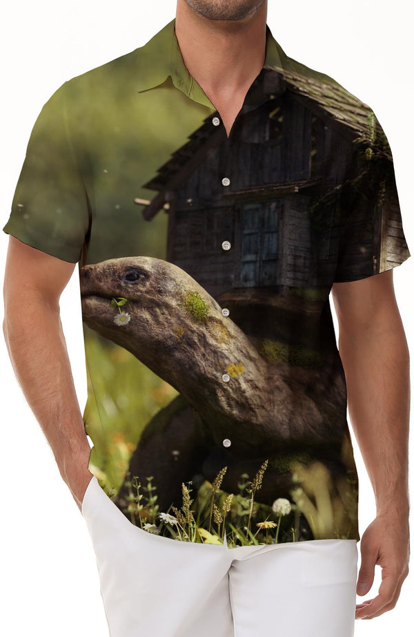 Fantasy big turtle 3D print tropical Hawaii fun regular style casual loose men's breathable fashionable simple short-sleeved shirt