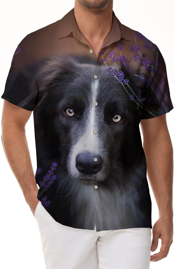 Smart Dog Print Men's Loose Shirt Hawaiian Button Casual Short Sleeve Button Shirt Summer Beach Top Beach Clothing