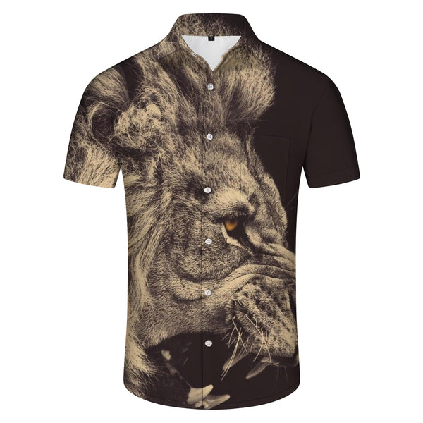 
Fierce Roaring Wild Lion Hawaiian Button Tropical Shirt Men's Casual Style Everyday Streetwear
                