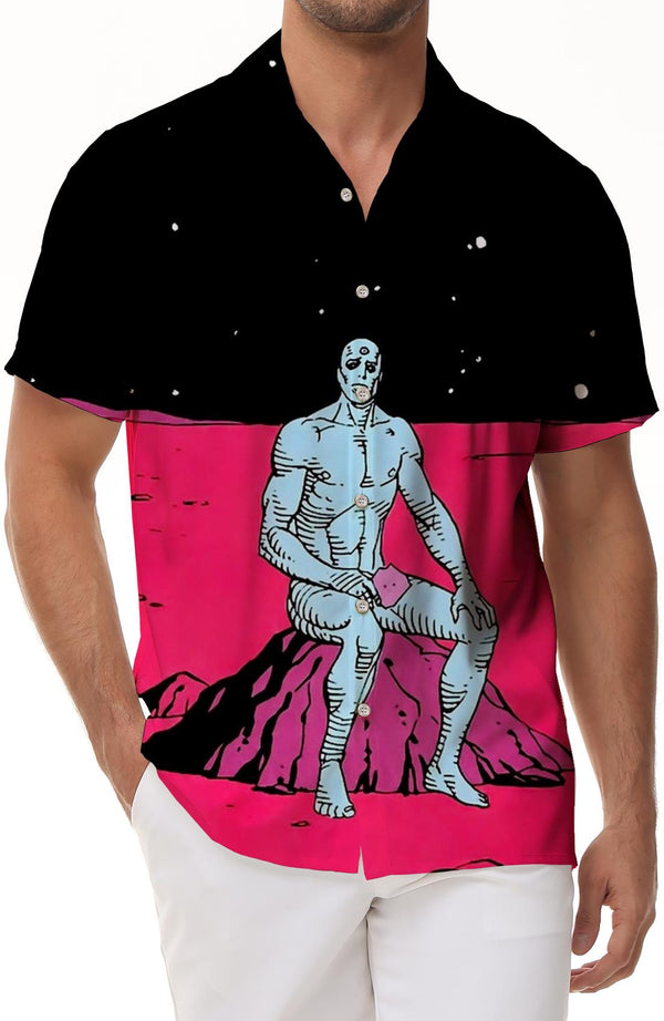 Watchmen Dr. Manhattan print pattern Hawaiian tropical four seasons men's casual loose short-sleeved shirt trend