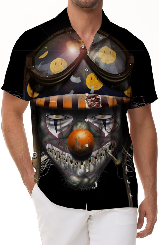 Summer men's short-sleeved shirt skull print casual loose sportswear retro cool head Hawaiian short-sleeved shirt four seasons tropical