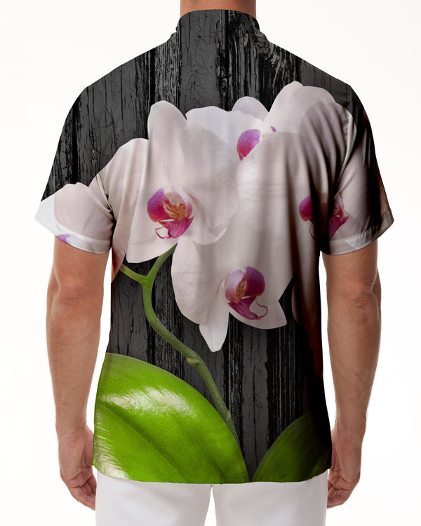 
White Orchid Print Men's Casual Floral Short Sleeve Button-Down Hawaiian Shirt Seaside Beach Tropical Shirt Short Sleeve
                