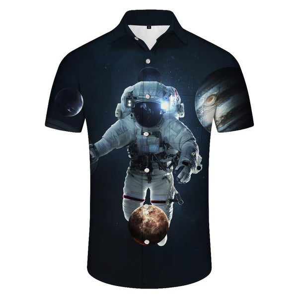 
Astronaut print pattern on the moon men's casual loose daily street outdoor fishing short-sleeved shirt tropical rainforest four seasons summer trend short-sleeved shirt top
                