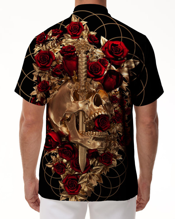 
Rose Skull 3D Printing Retro Casual Short Sleeve Lapel Street Men's Casual Tropical Summer Hawaiian Style Shirt
                