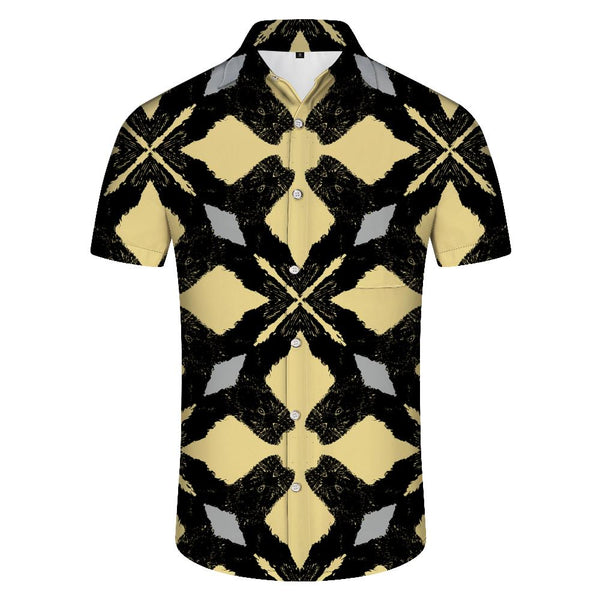 
Men's yellow and black geometric pattern Hawaiian shirt short sleeves
                