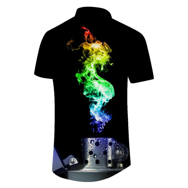 
Colorful Flame Smoke Graphic Print Black Shirt Summer 3D Graphic Short Sleeve Menswear Casual Fun
                