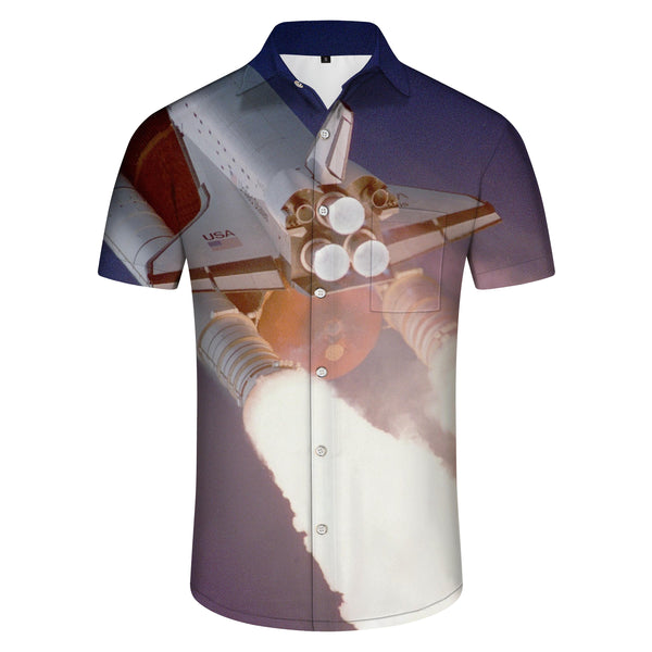 
Rocket Ship NASA Style Men's Button Down Shirt Short Sleeve Lapel Casual Shirt Top Loose
                