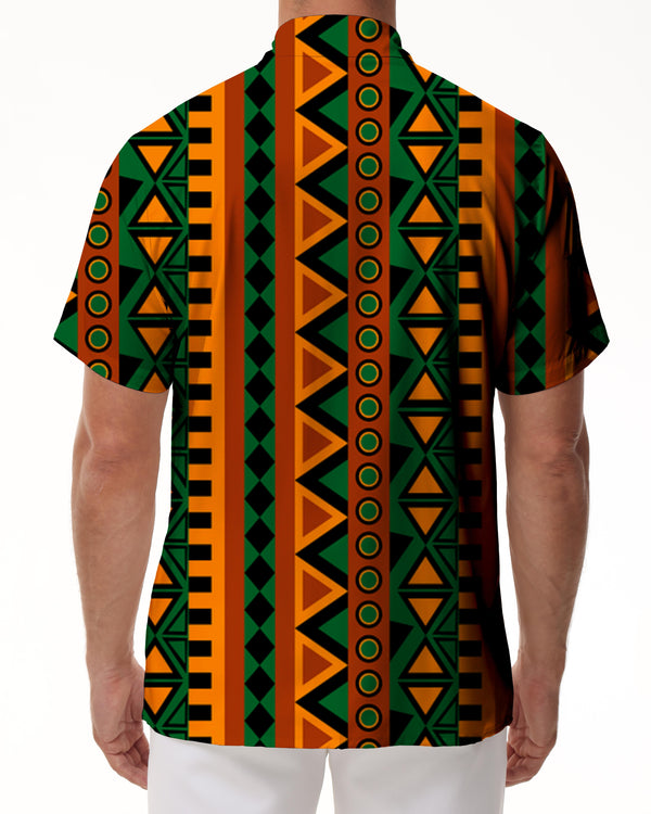 
African style printed men's casual loose Hawaiian button-down lapel short-sleeved shirt for vacation at the beach
                