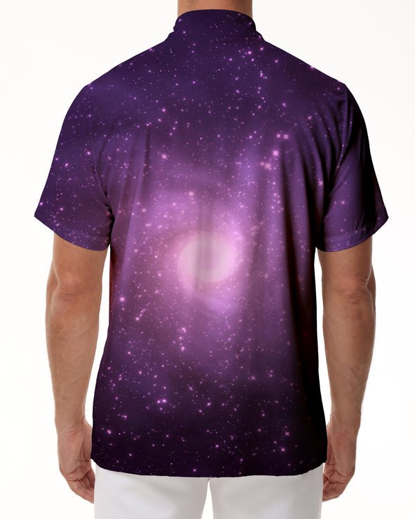 
Purple Space Hawaiian Tropical Button Up Top Men's Short Sleeve Casual Button Up Beach Shirt
                