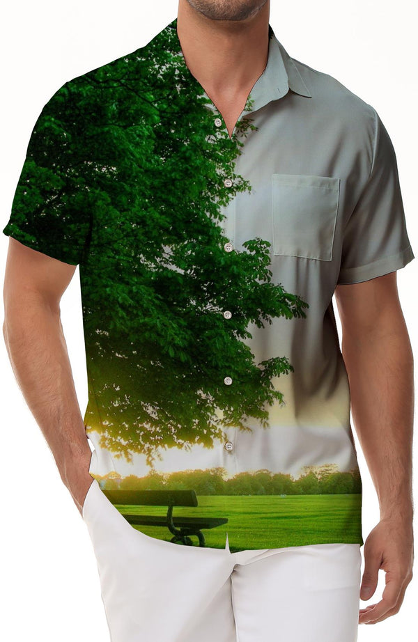 Landscape Fun Nature Hawaiian Button Down Lapel Men's Casual Shirts for All Seasons and Occasions