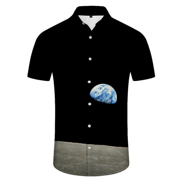
Mini Earth Personalized Outer Space Moon Men's Casual Travel Fun Short Sleeve Shirt Hawaiian Digital Print Top
                