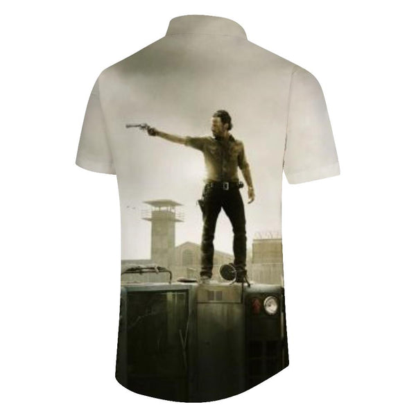 
Punk style horror movie print shirt men's casual short sleeve shirt fashion button down summer shirt
                