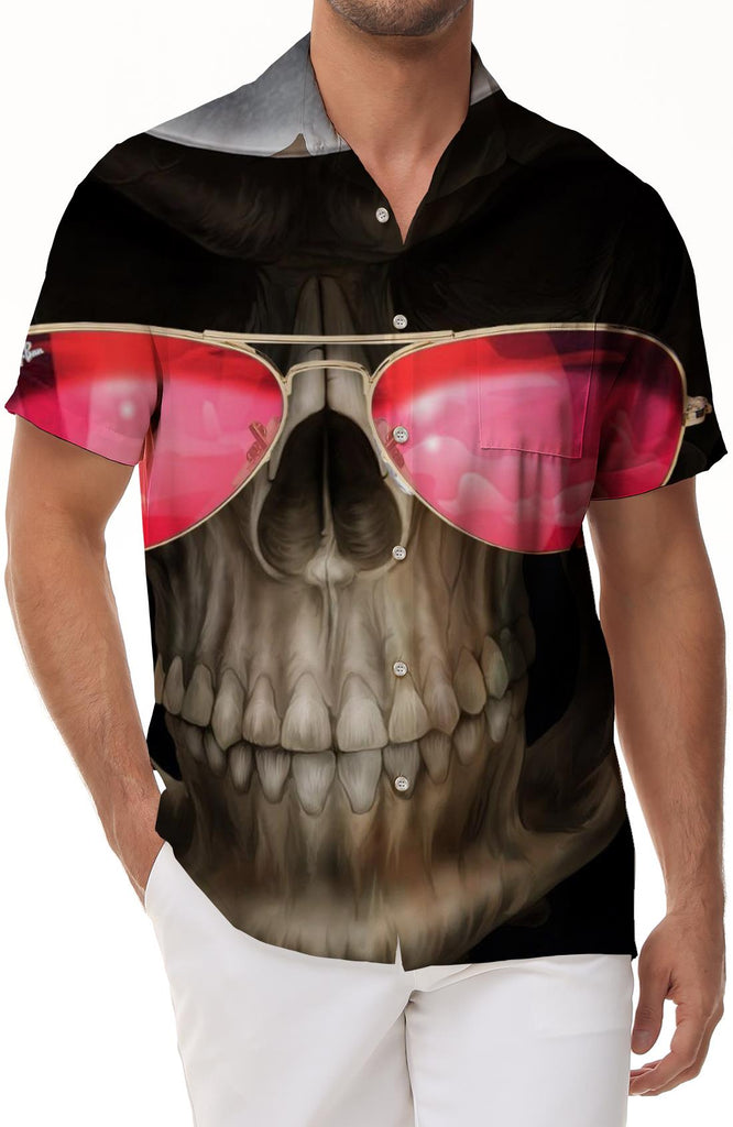 Gothic Skull Summer Men's Retro Cool Print Shirt Lapel Button Short Sleeve Shirt Festival Party Beach Short Sleeve Shirt