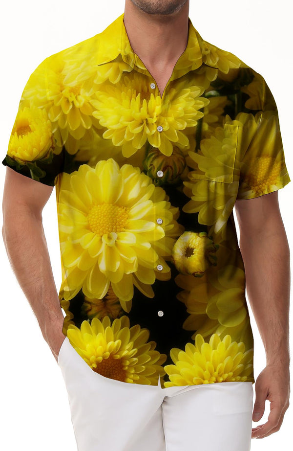Yellow Daisy Watercolor Hawaiian Shirt Men's Short Sleeve Button Shirt Casual Summer Shirt Seaside