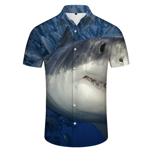 
Ocean Shark Men's Cuban Collar Shirt Casual Button Down Shirt Short Sleeve Vacation Beach
                