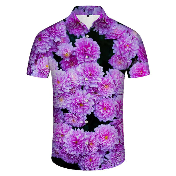 
3d digital printing dahlia color men's retro lapel daily travel button-down shirt holiday beach shirt short sleeve
                