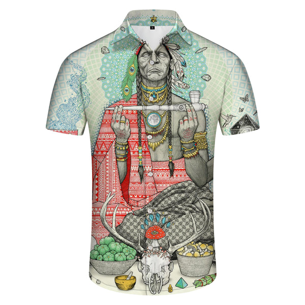 
Colorful Indian Buddhist God Fashion Men's Short Sleeve Hawaiian Button Pocket Lapel Ocean Beach Top
                
