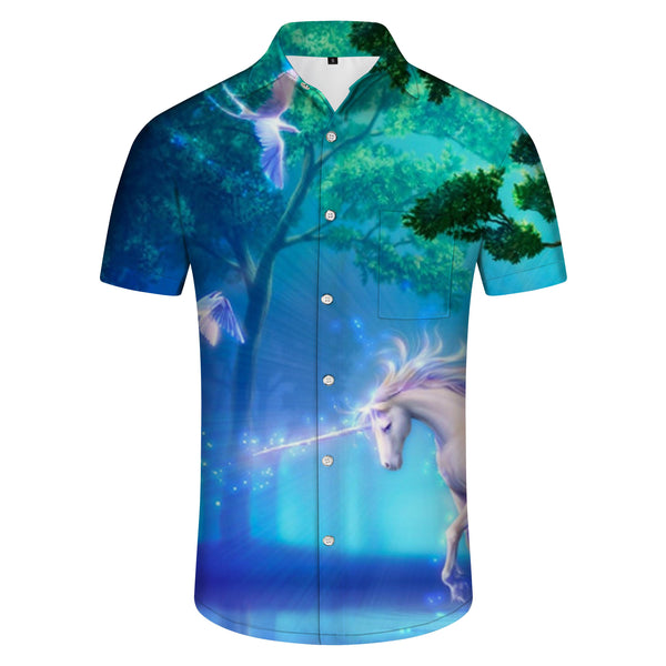 
Forest Unicorn Aesthetic Landscape Short Sleeve Breathable Summer Short Sleeve Digital Printed Top Men's Casual Beach Wear
                