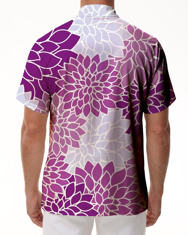 
Purple Casual Loose Hawaiian Button Lapel Short Sleeve Men's Floral Holiday Seaside Beach Top
                
