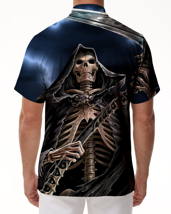 
New Men's Short Sleeve Shirt Horror Skull 3D Digital Printing Hawaiian Button Short Sleeve Shirt Pocket
                