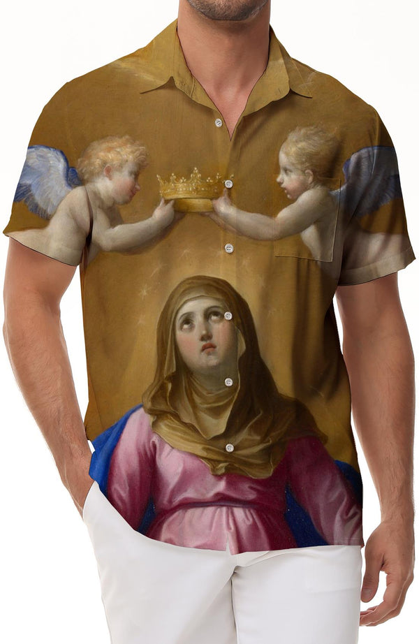 Mens Virgin Mary Hawaiian Shirt Casual Loose Short Sleeve Street Style Novelty Shirt
