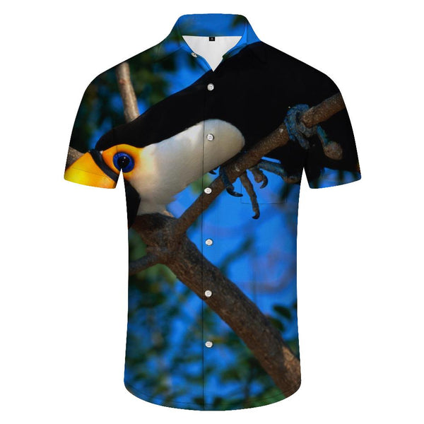 
Tropical rainforest bird animals tropical four seasons Hawaii men's casual loose street shirt short sleeve rap
                