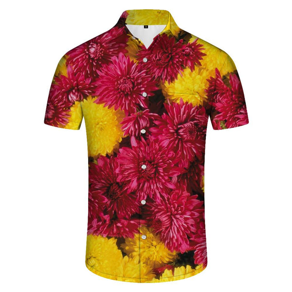 
Personalized summer men's seaside Hawaiian shirt purple flower shirt print fashionable short-sleeved casual beach button top
                