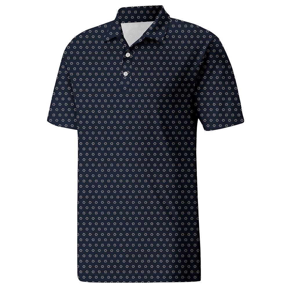 Men’s Navy Micro Pattern Polo Shirt for Office and Casual – Breathable Fabric, Structured Collar
