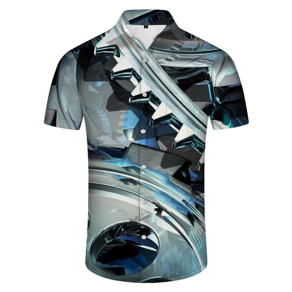 
Silver Hawaiian Short Sleeve Shirt Button Casual Style Men Leisure Fashion Style Trend Indoor Party
                