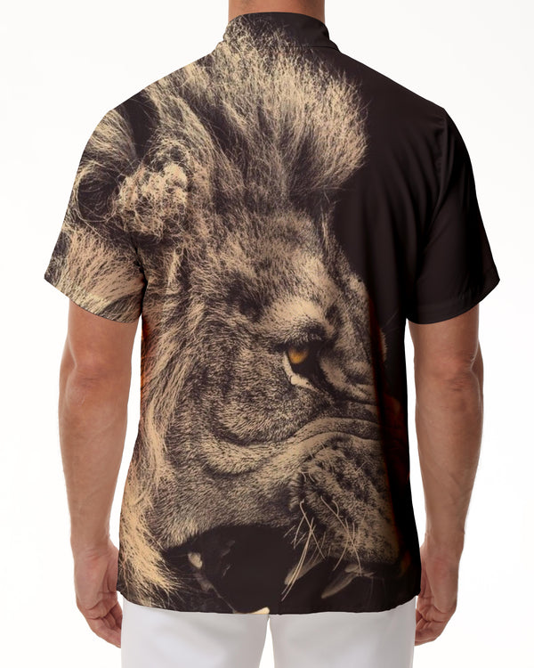 
Fierce Roaring Wild Lion Hawaiian Button Tropical Shirt Men's Casual Style Everyday Streetwear
                